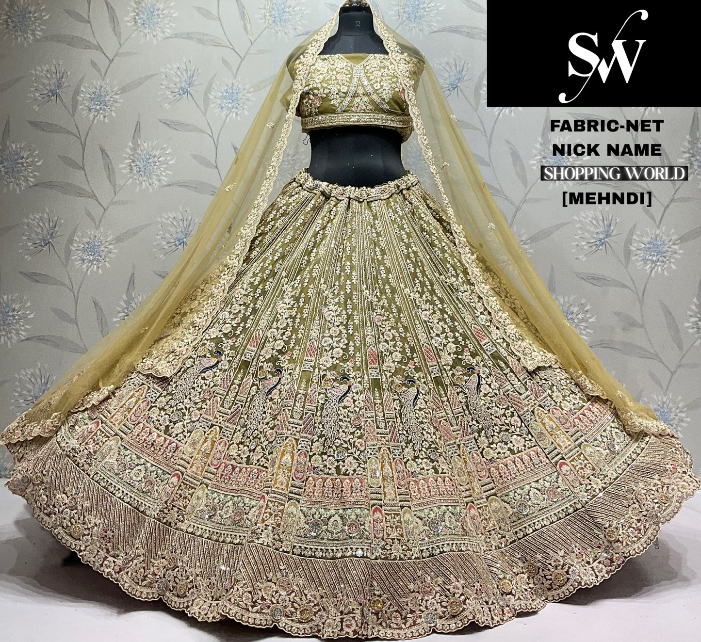Mustard Peacock Net Lehenga - Shopping World