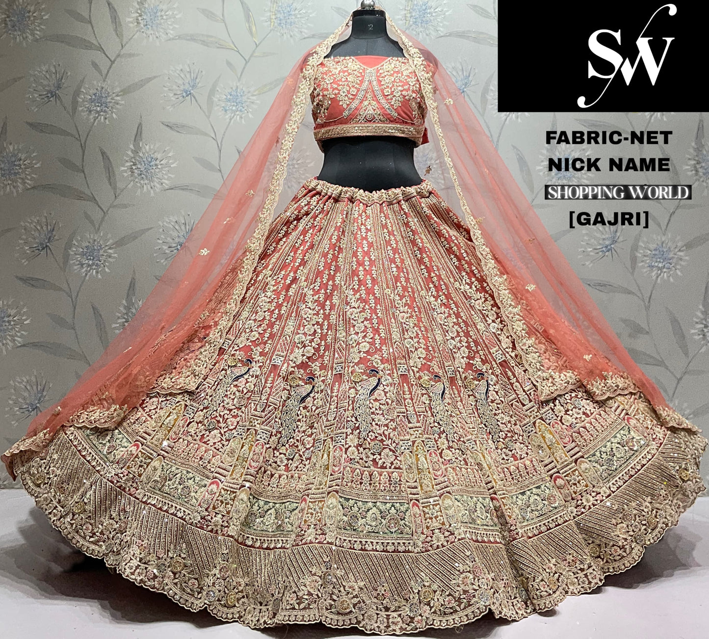 Mustard Peacock Net Lehenga - Shopping World