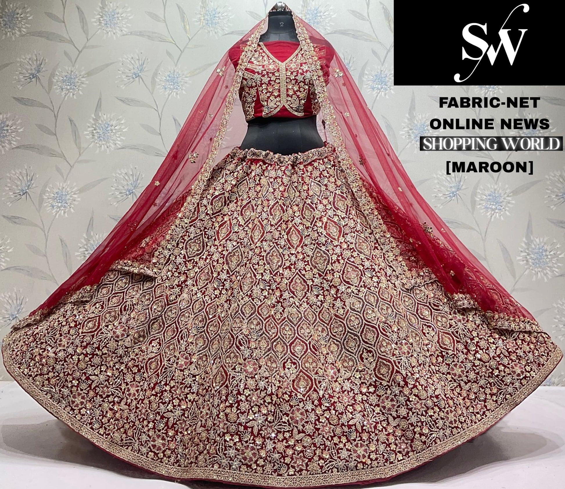 Maroon Net Lehenga - Shopping World