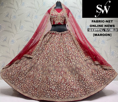 Maroon Net Lehenga - Shopping World