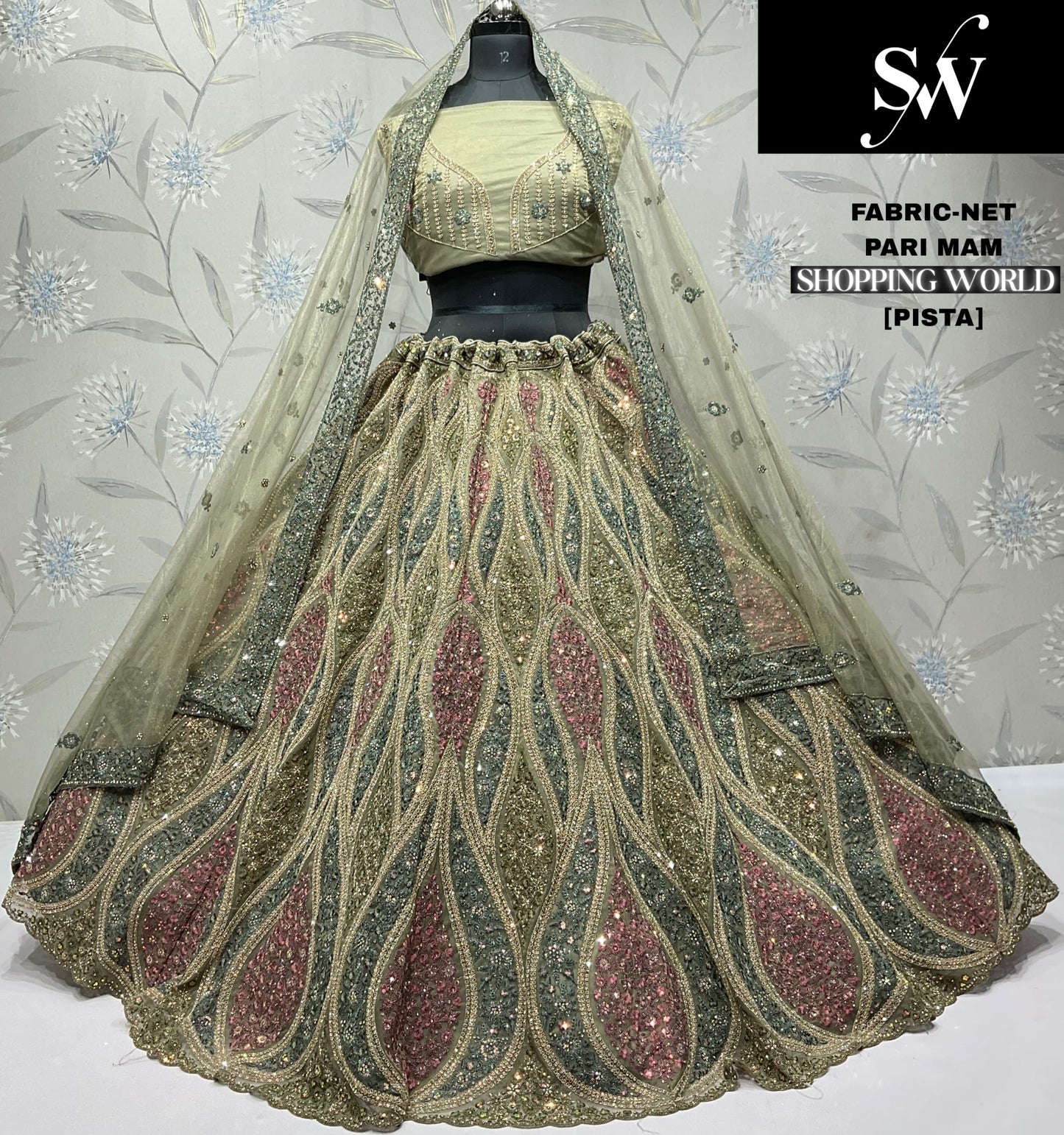 Pista Green Net Lehenga - Shopping World