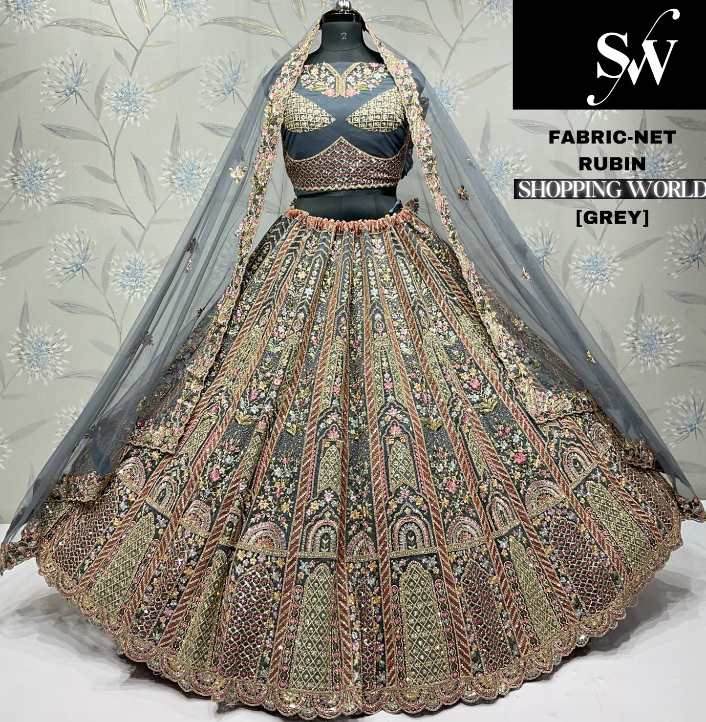 Grey Net Lehenga - Shopping World