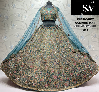 Sky Blue Net Lehenga