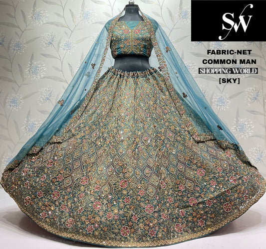 Sky Blue Net Lehenga