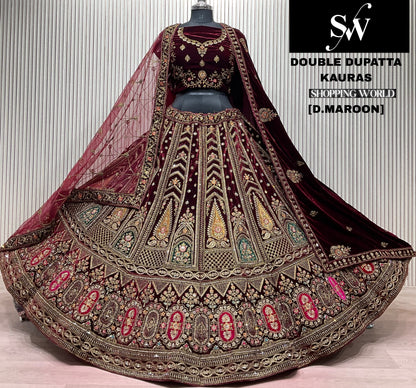 Light Maroon Double Dupatta Bridal Lehenga