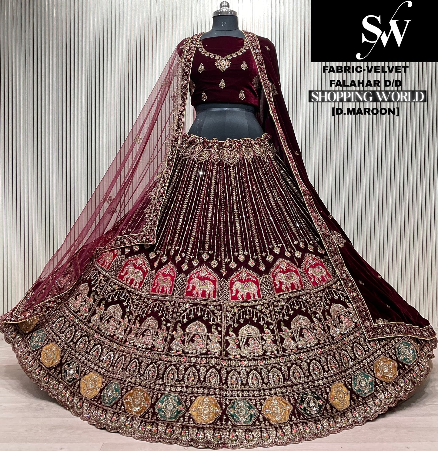 Light Maroon Velvet Bridal Lehenga