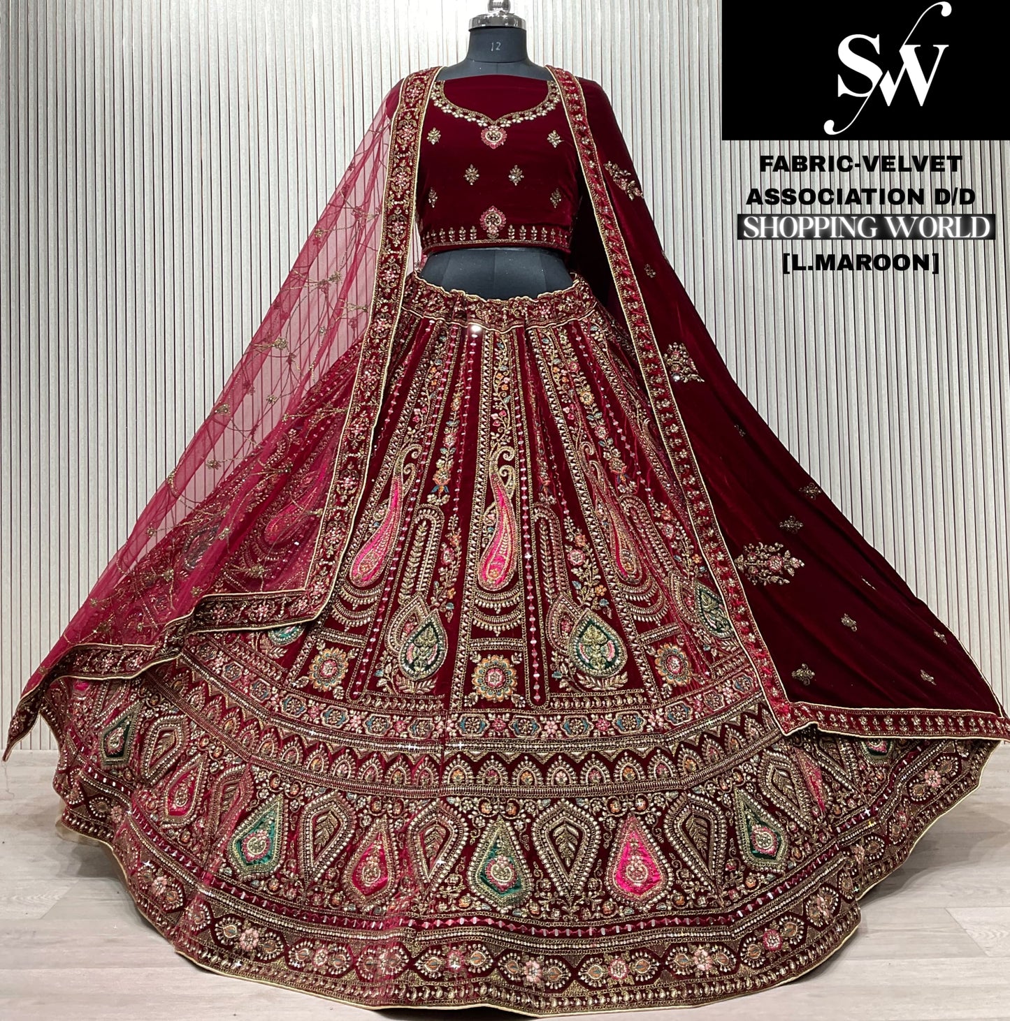 Dark Maroon Velvet Bridal Lehenga