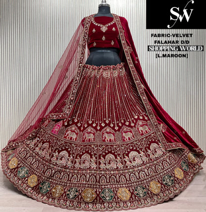 Light Maroon Velvet Bridal Lehenga