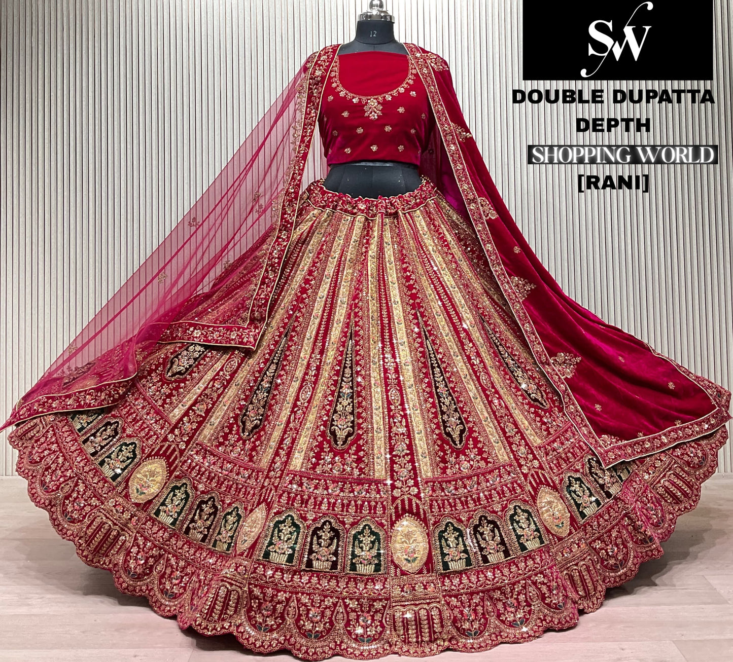Rani pink Double Dupatta Bridal Lehenga