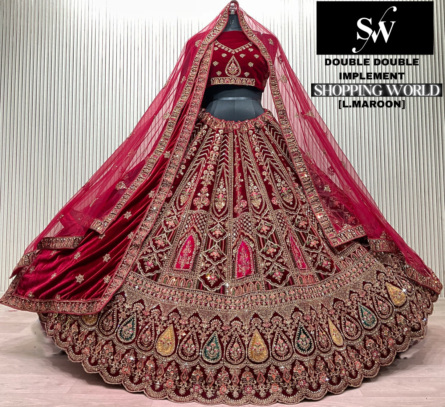 Light Maroon Double Dupatta Bridal Lehenga