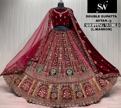 Light Maroon Double Dupatta Bridal Lehenga