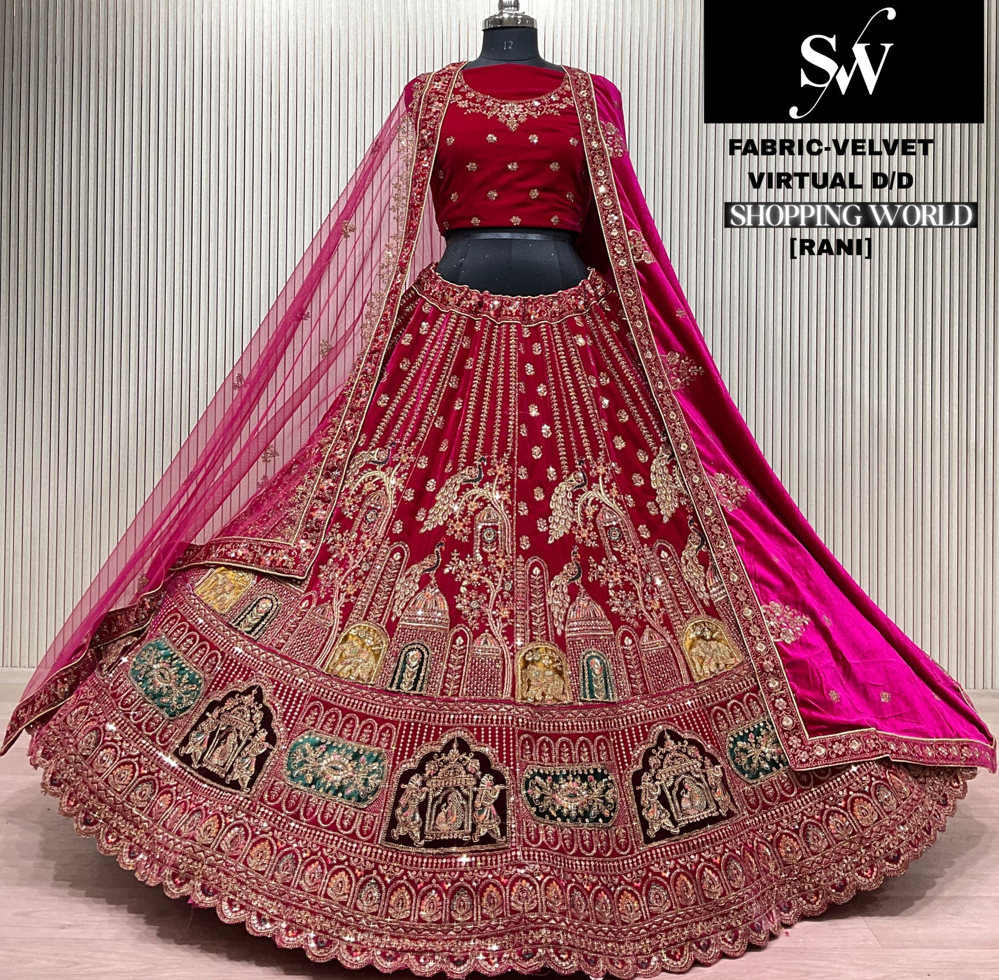 Rani pink Velvet Bridal Lehenga - Shopping World
