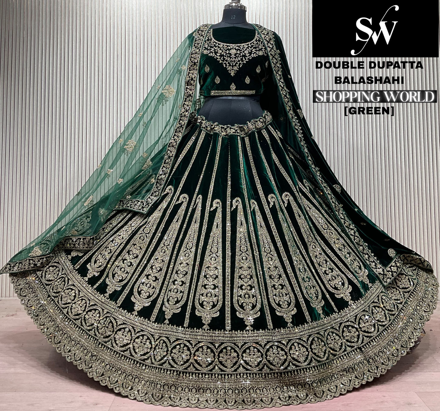 Green Double Dupatta Bridal Lehenga