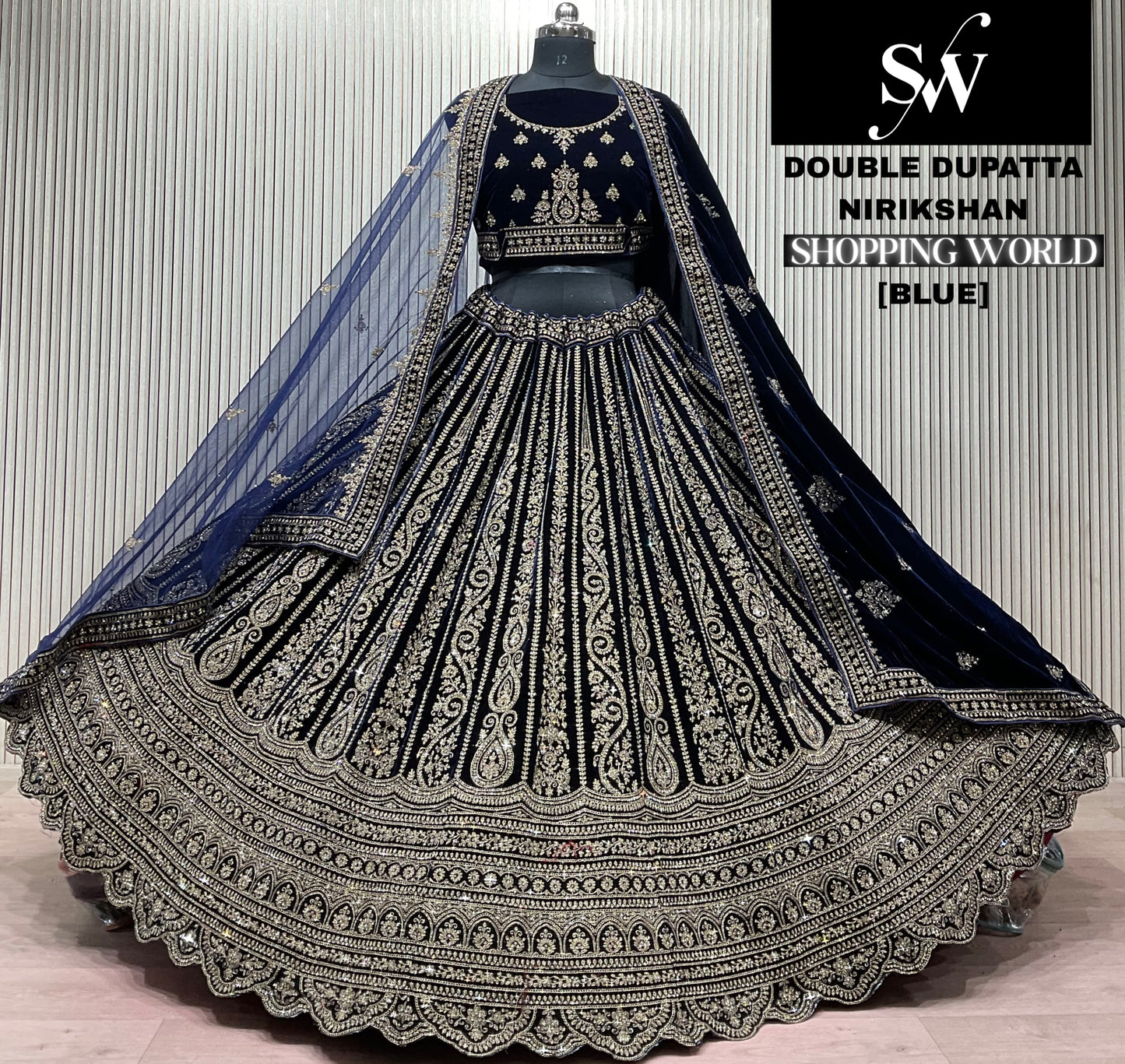 Blue Double Dupatta Bridal Lehenga