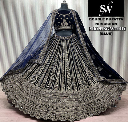 Blue Double Dupatta Bridal Lehenga