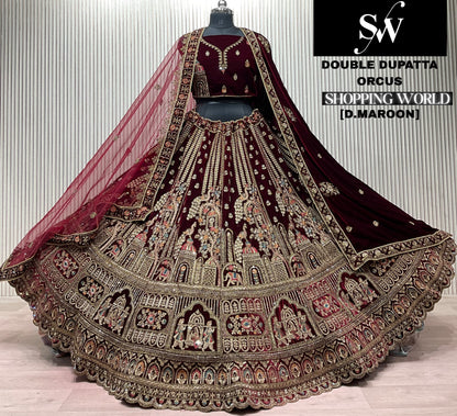 Light Maroon Peacock Double Dupatta Bridal Lehenga