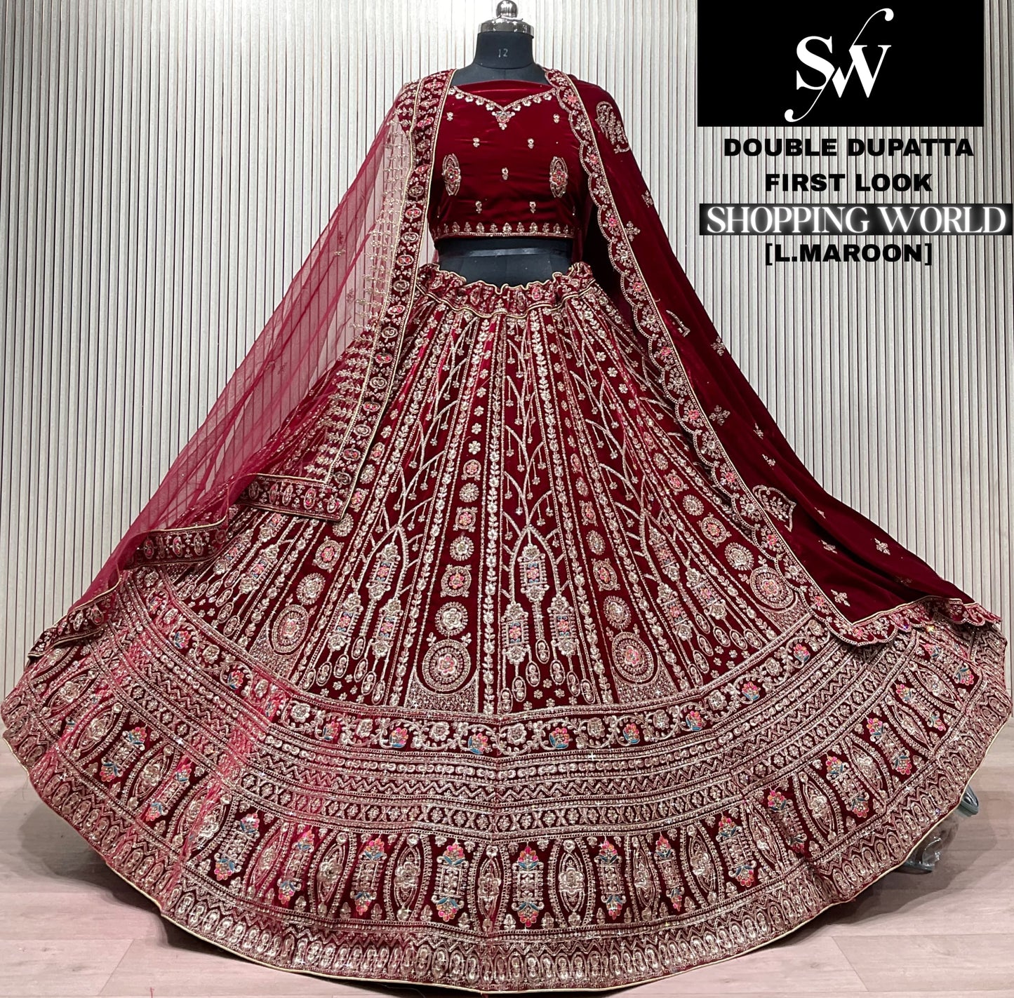 Light Maroon Double Dupatta Bridal Lehenga