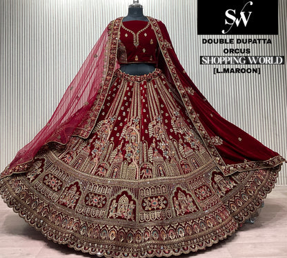 Light Maroon Peacock Double Dupatta Bridal Lehenga