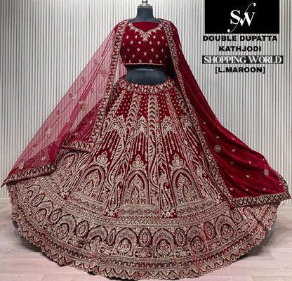 Light Maroon Double Dupatta Bridal Lehenga