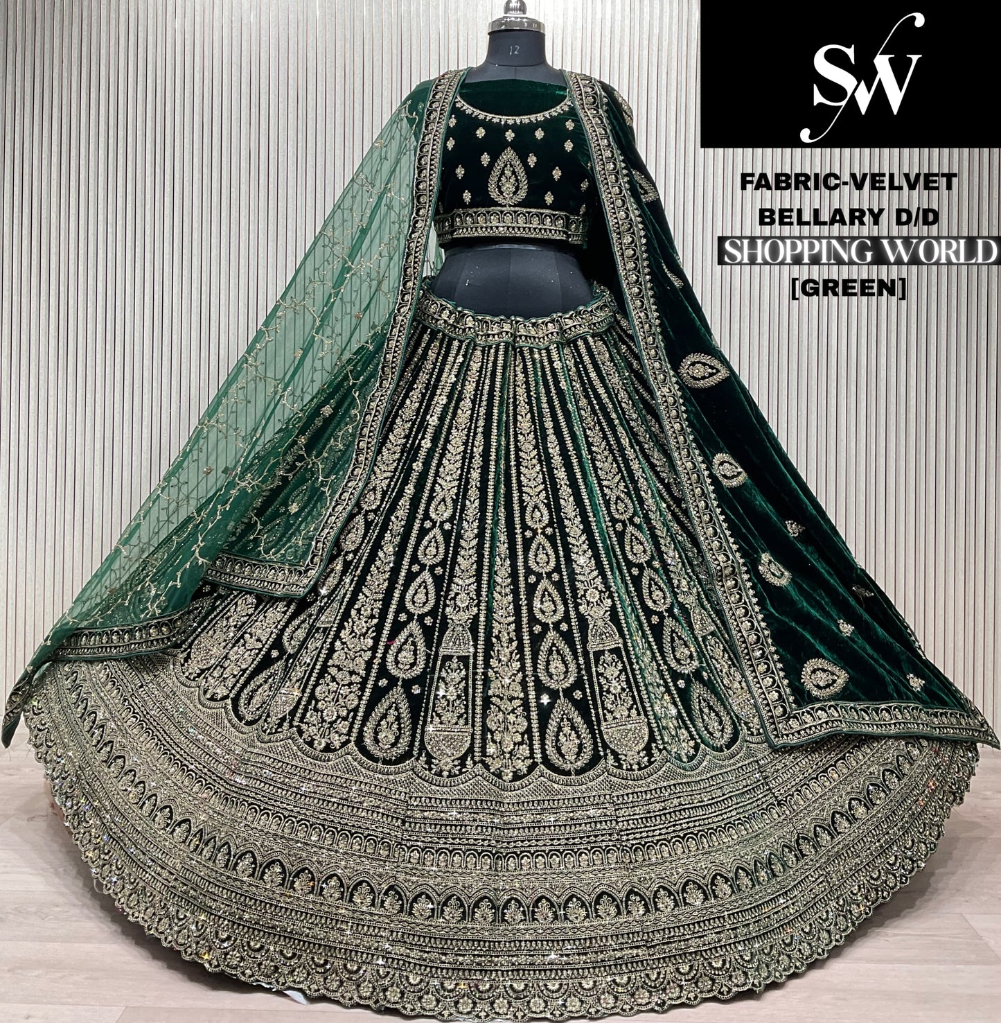 Green Velvet Bridal Lehenga