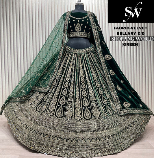 Green Velvet Bridal Lehenga
