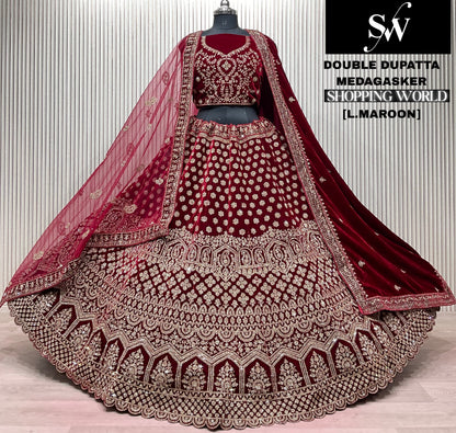 Light Maroon Double Dupatta Bridal Lehenga