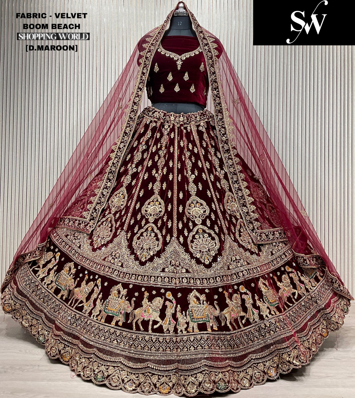 Light Maroon Velvet Doli Barat Bridal Lehenga