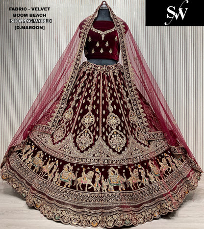 Light Maroon Velvet Doli Barat Bridal Lehenga