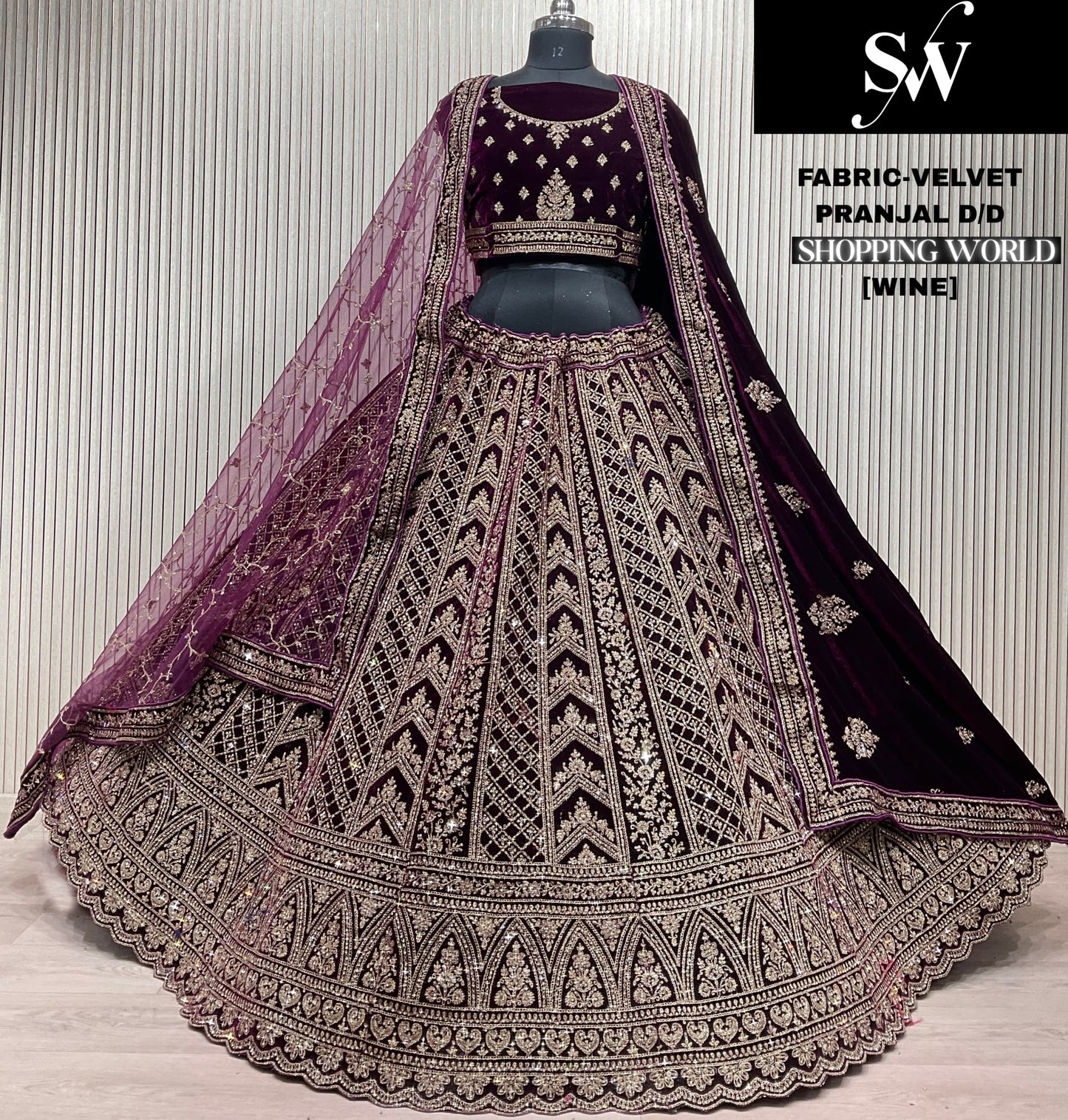 Wine Velvet Bridal Lehenga