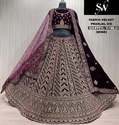 Wine Velvet Bridal Lehenga