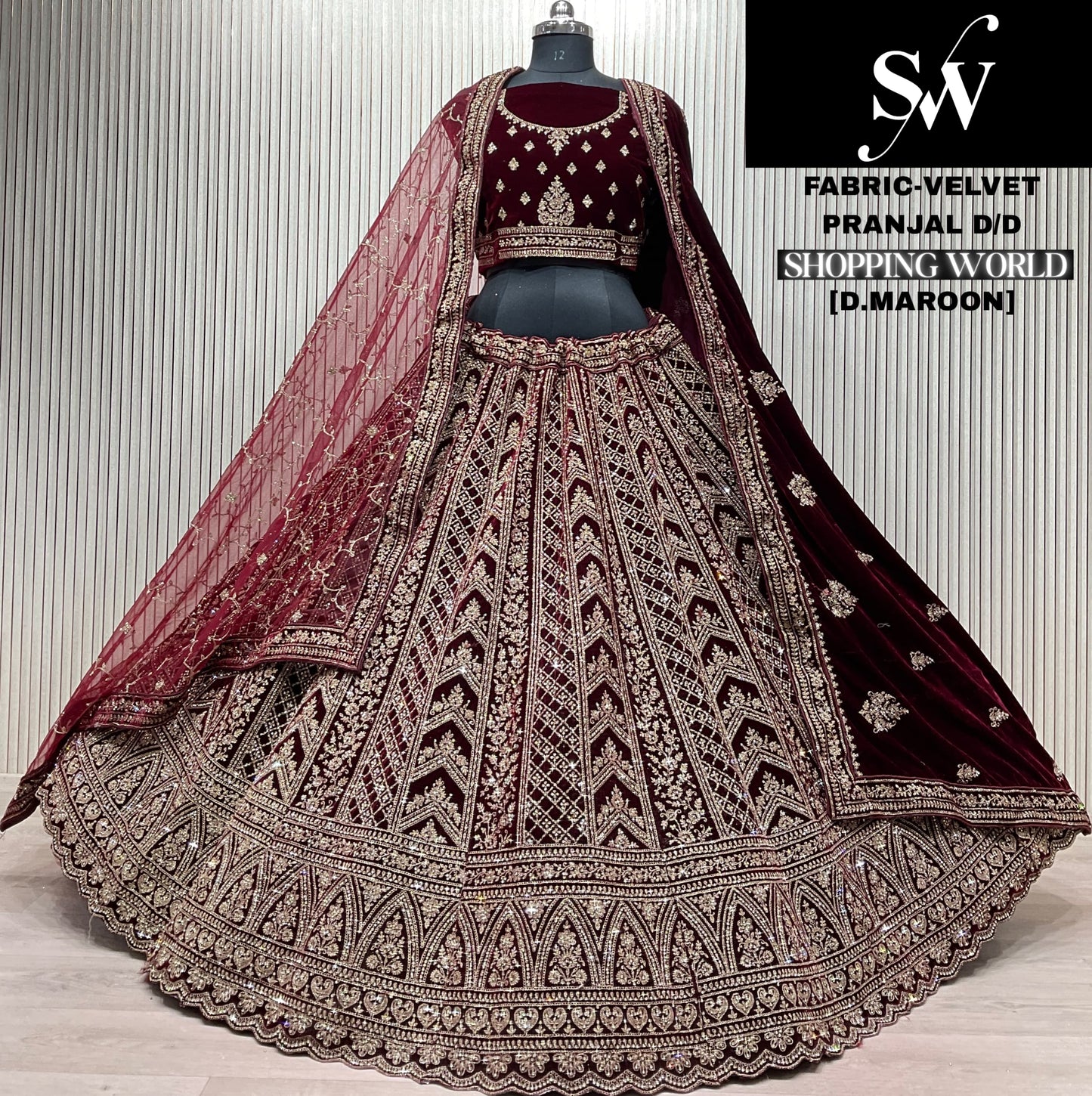 Wine Velvet Bridal Lehenga