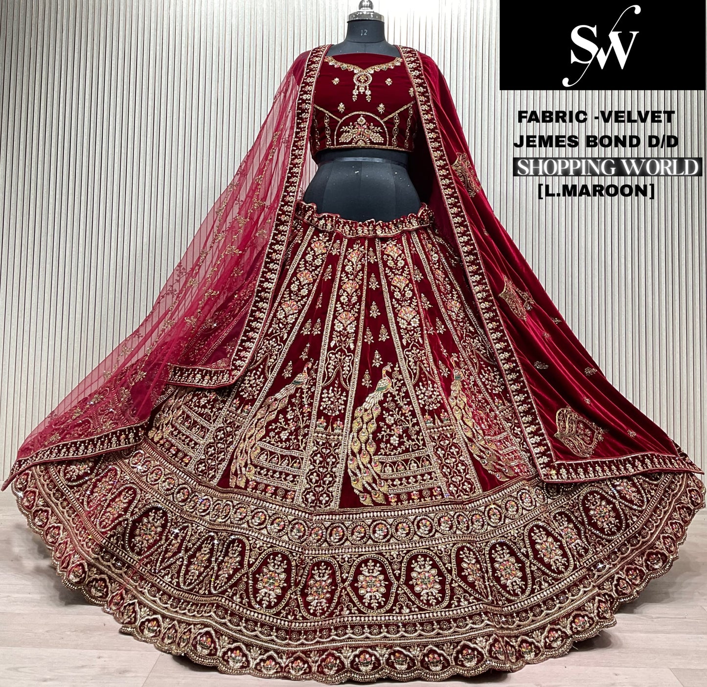 Light Maroon Velvet Bridal Lehenga