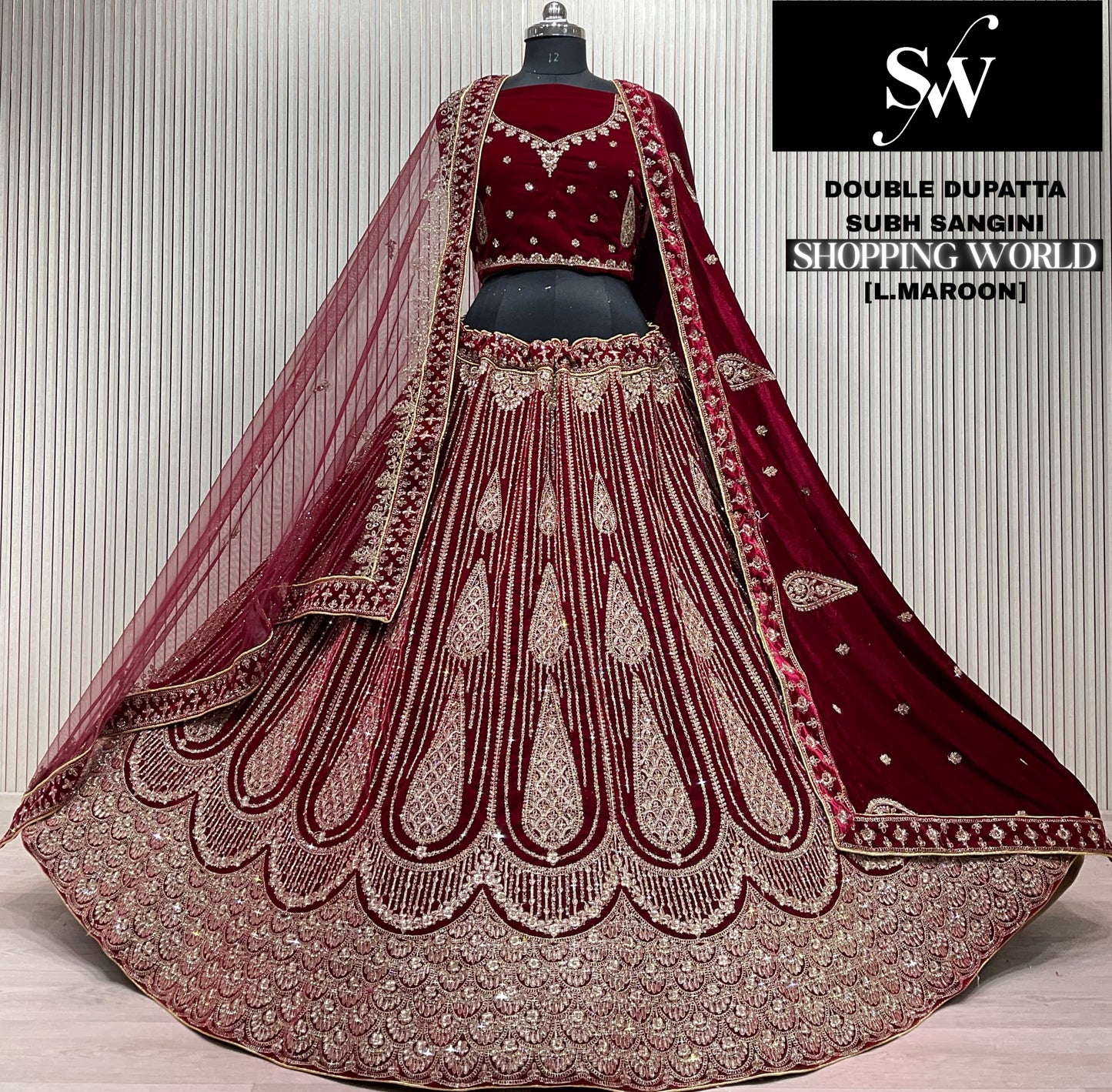 Light Maroon Double Dupatta Bridal Lehenga