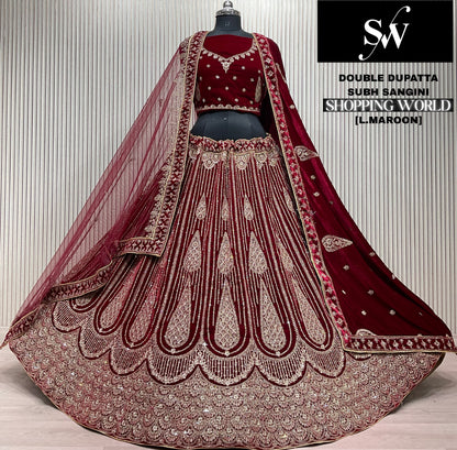 Light Maroon Double Dupatta Bridal Lehenga