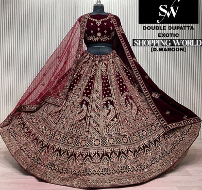 Light Maroon Double Dupatta peacock Bridal Lehenga