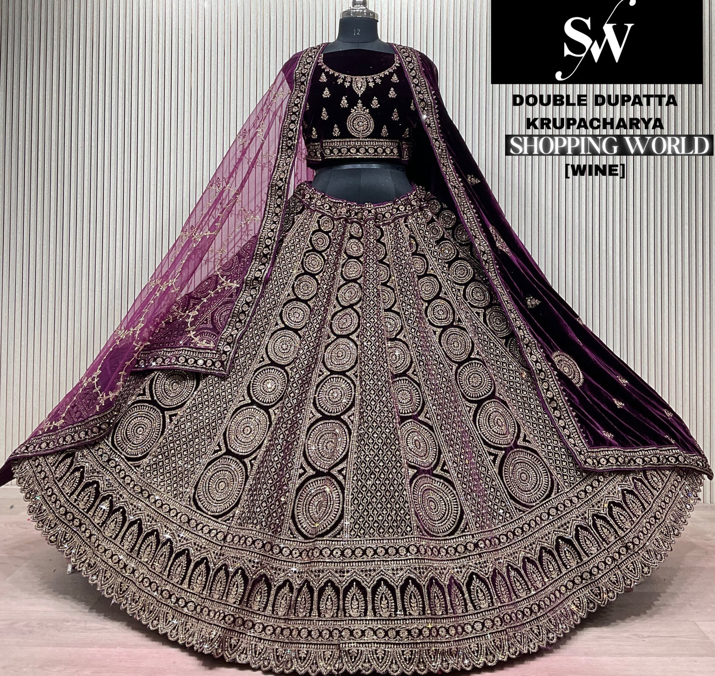 Light Maroon Double Dupatta Bridal Lehenga