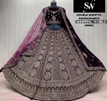 Light Maroon Double Dupatta Bridal Lehenga