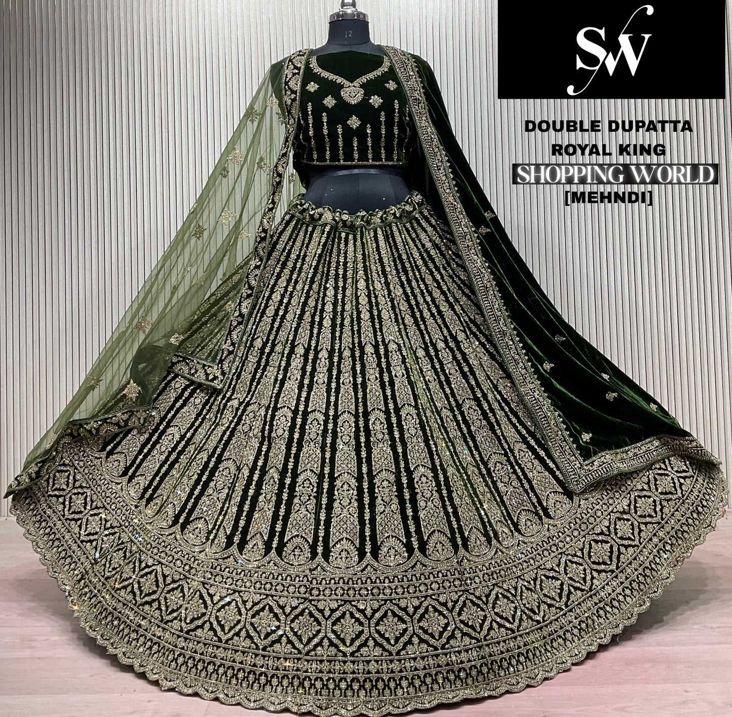 Green Double Dupatta Bridal Lehenga