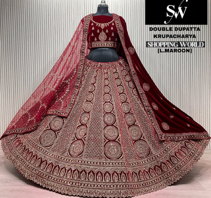 Light Maroon Double Dupatta Bridal Lehenga