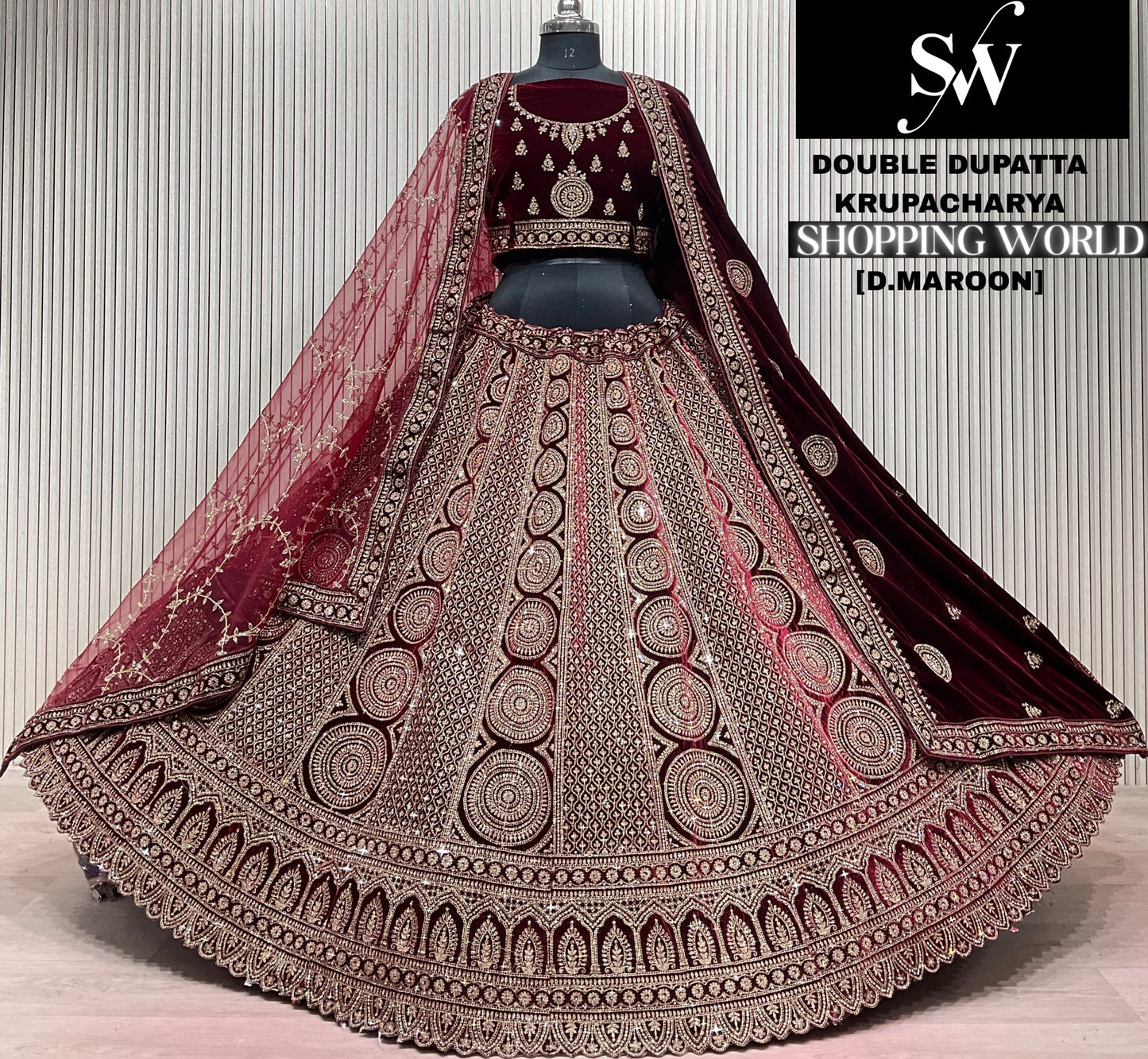 Light Maroon Double Dupatta Bridal Lehenga