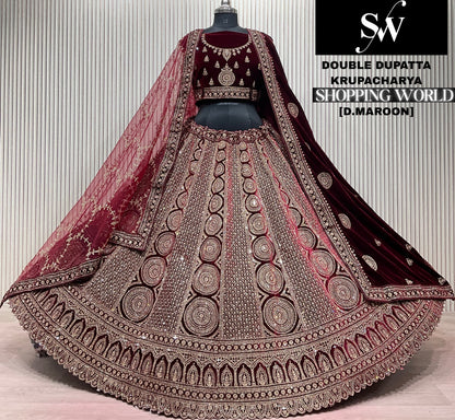 Light Maroon Double Dupatta Bridal Lehenga