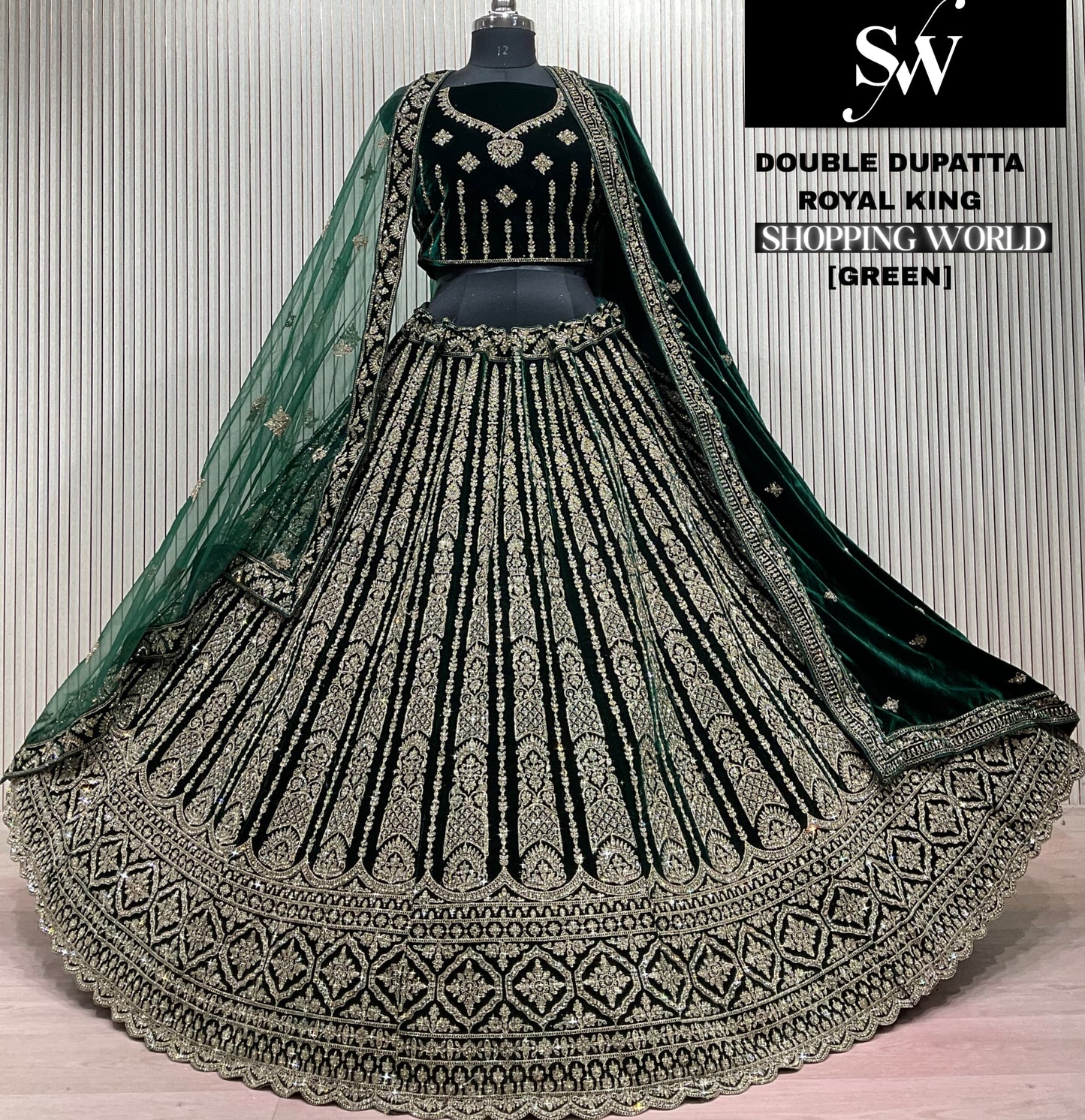 Green Double Dupatta Bridal Lehenga
