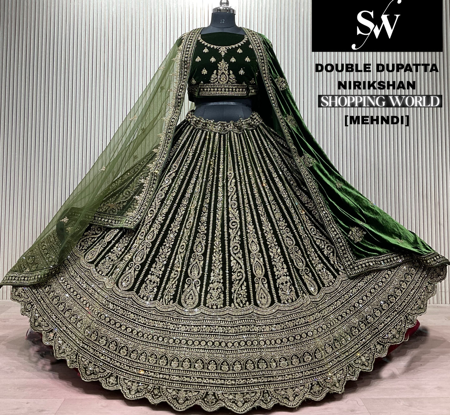 Mehendi green Double Dupatta Bridal Lehenga