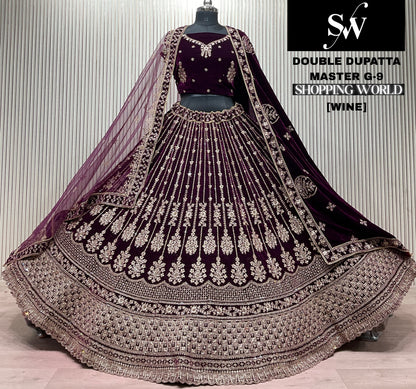 Wine Double Dupatta Bridal Lehenga