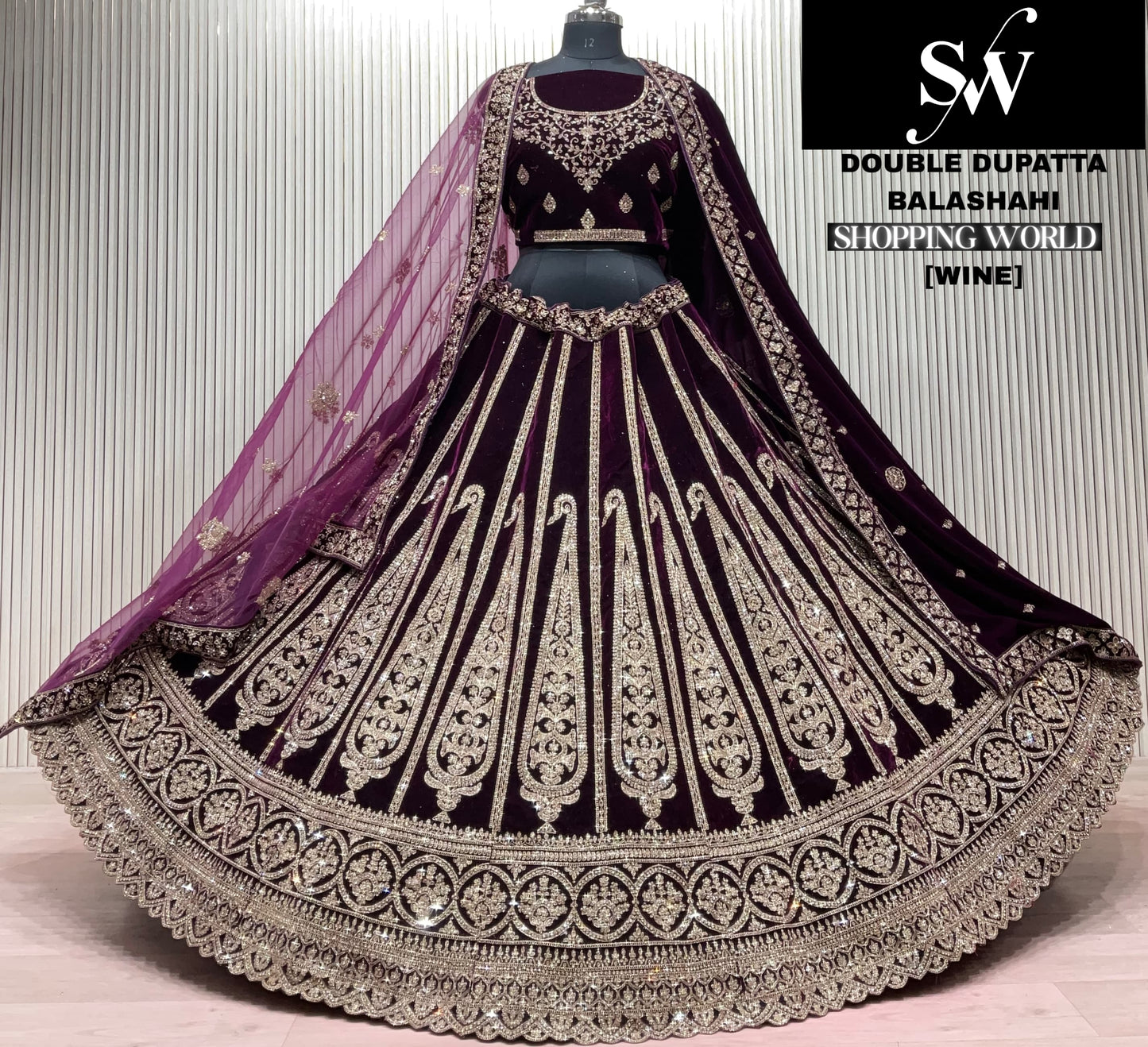 Light Maroon Double Dupatta peacock Bridal Lehenga