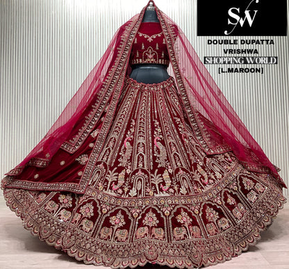 Light Maroon Double Dupatta Bridal Lehenga