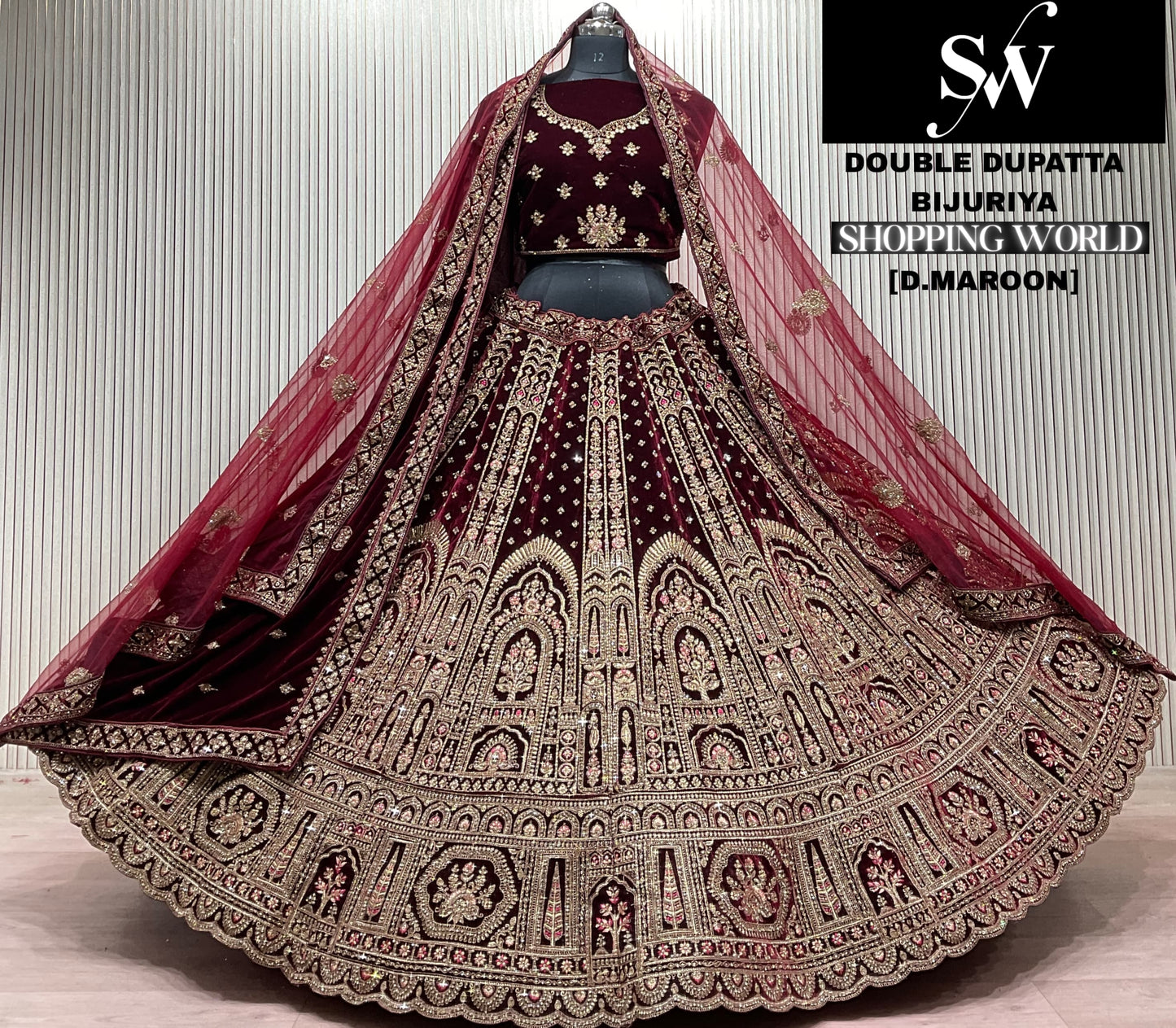 Light Maroon Double Dupatta Bridal Lehenga