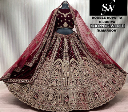 Light Maroon Double Dupatta Bridal Lehenga