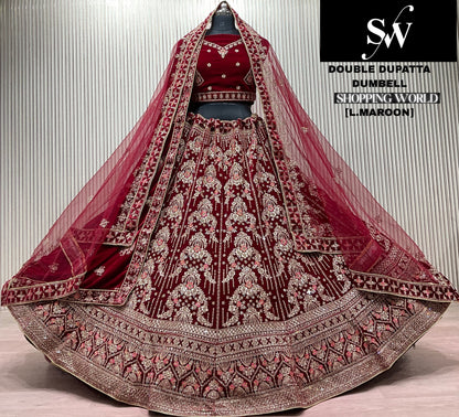Light Maroon Double Dupatta Bridal Lehenga