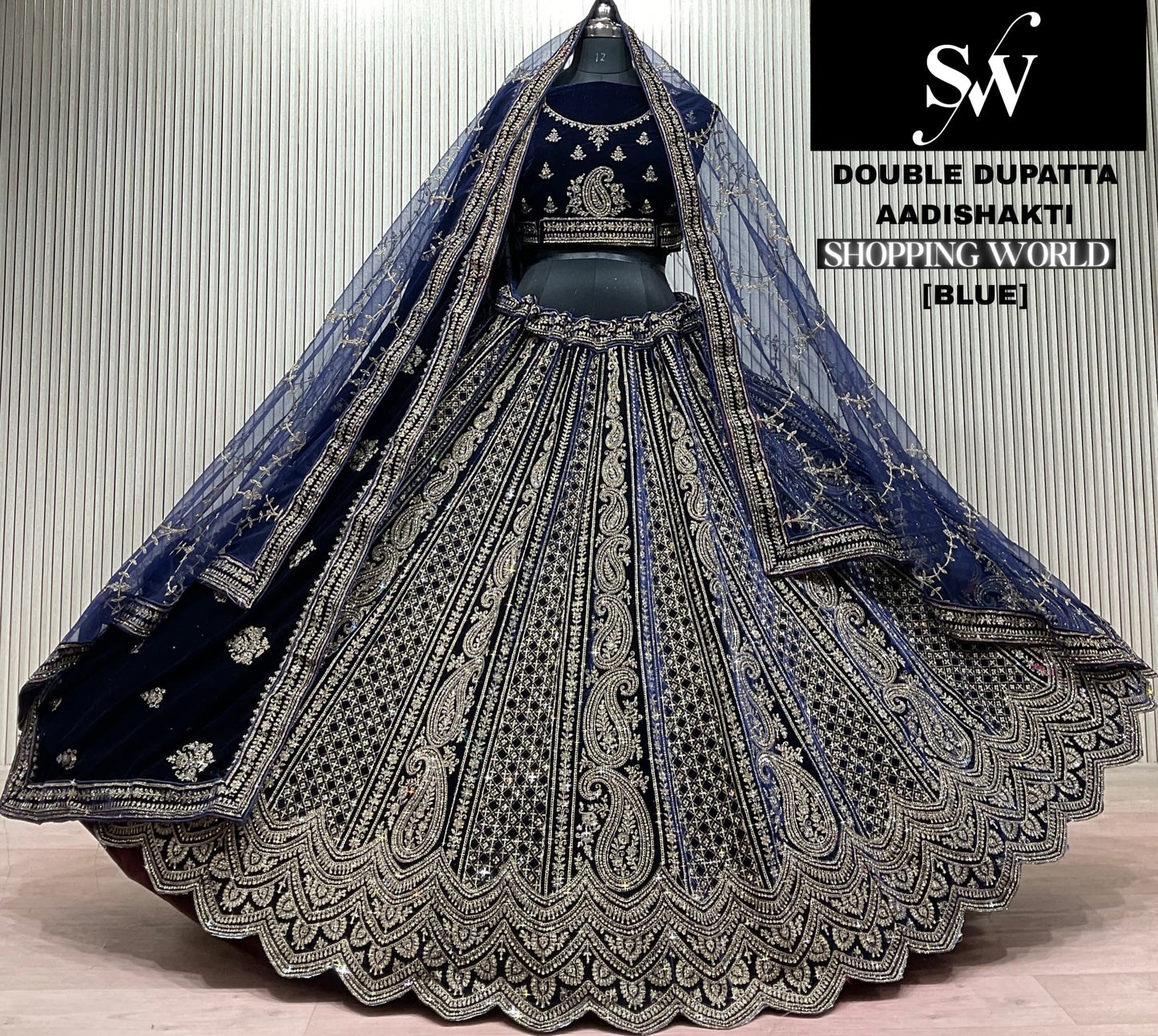 Blue Double Dupatta Bridal Lehenga